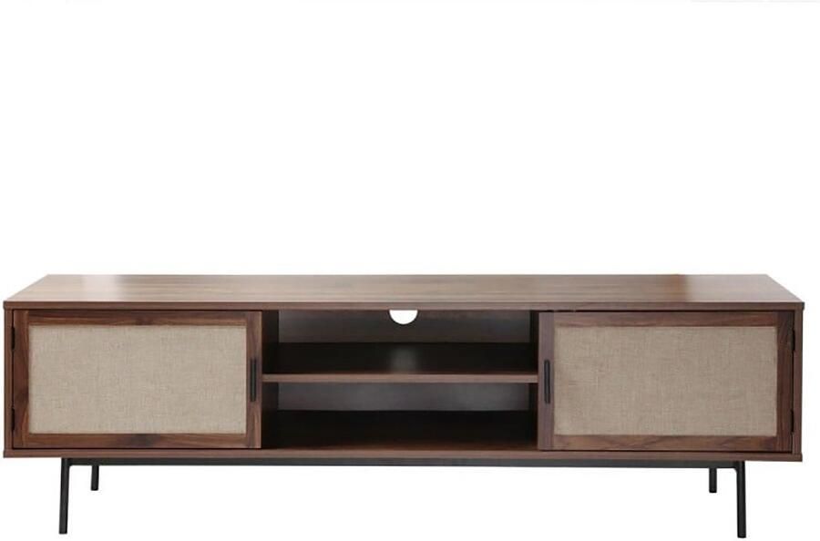 CaliCosy TV-meubel in walnootdecor met fronten van echt stof L140 cm JETSON