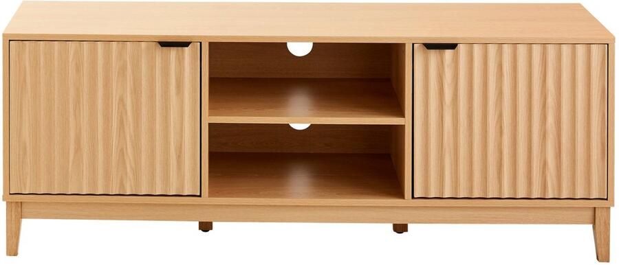 CaliCosy Tv-meubel met 2 open vakken en 2 deuren met geribbelde fronten L140 cm BOLOGNE