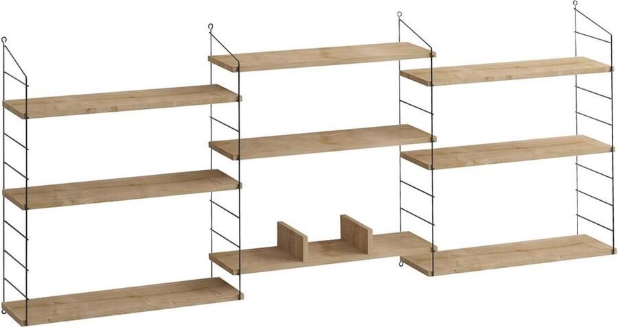 CaliCosy Hangende wandplank 9 planken eikenhouten decor L216 cm Laba