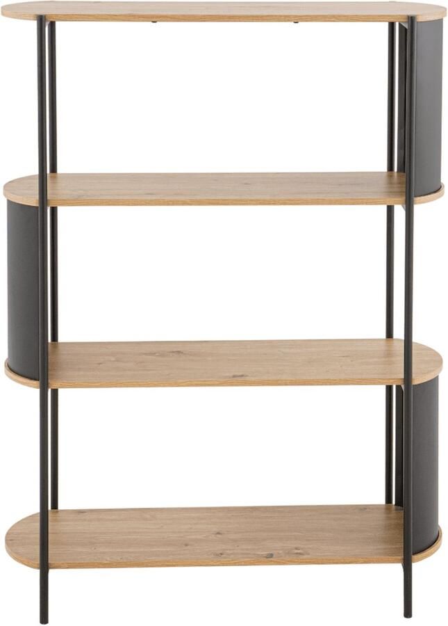 CaliCosy Wandrek met 4 niveaus in houtdecor met zwarte metalen zijkanten H133 5 cm EKLO