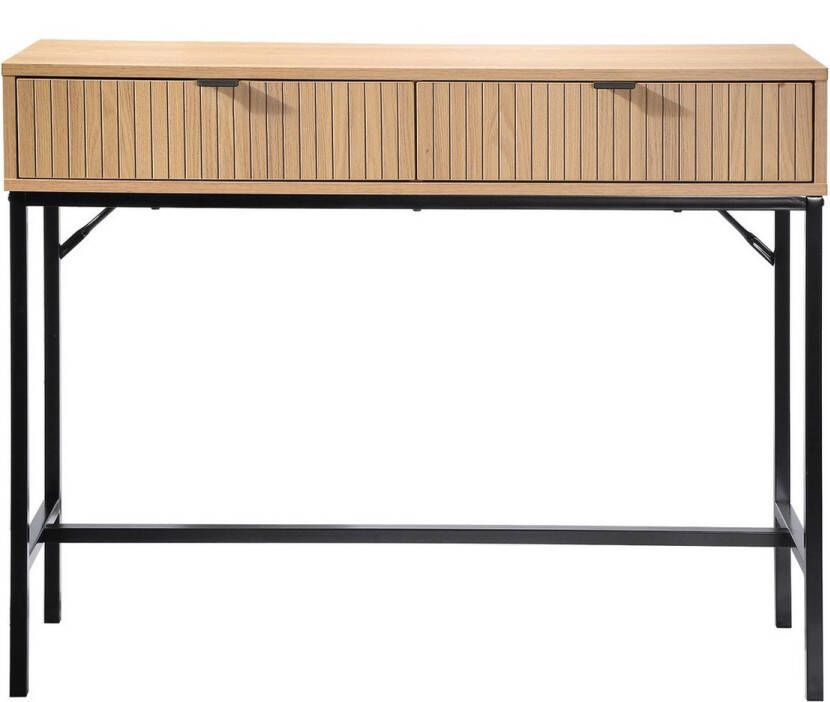 CaliCosy Console 2 Laden Voorkant Met Geribbeld Houten Effect Industriële Stijl L100 x H80 cm