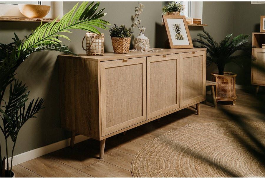 CaliCosy Dressoir met 3 Deuren L150 cm Rotan afdruk Bali