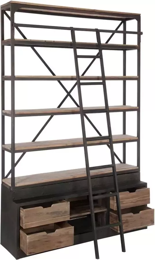 J-Line Rek+Ladder 4Schap Hout Metaal Naturel Bruin 160X45x243cm - Foto 2