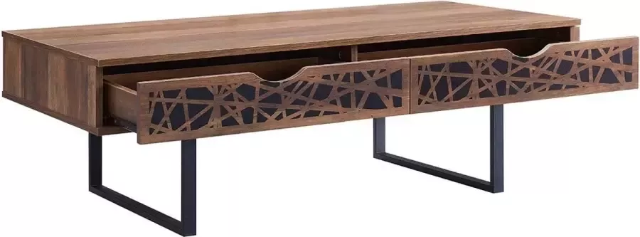 CaliCosy Table basse 2 tiroirs décor bois et motifs noir L120 cm Anaëlle