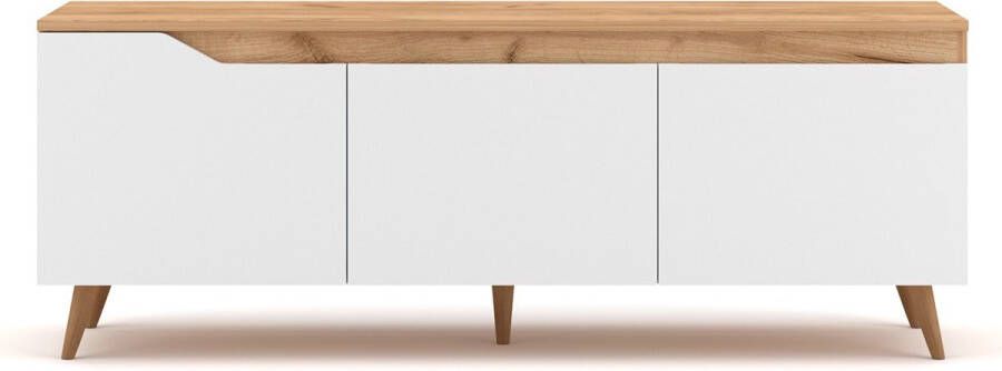 CaliCosy TV-Meubel met 3 Deuren in Houtkleur en Witte Kleur Scandinavische Stïjl- L140 cm Tree