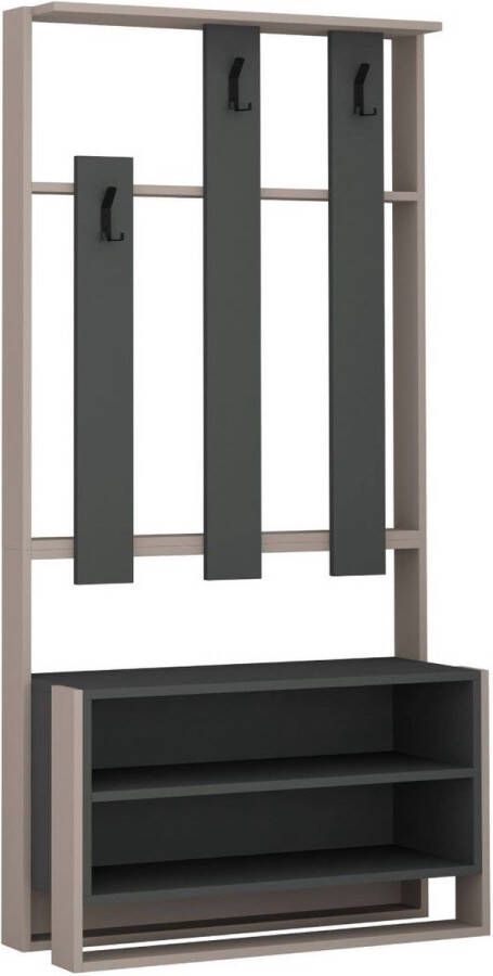 Emob Woody Fashion vestiaire 100% Melamine 90x180x36cm Licht Mokka Antraciet Halkasten Antraciet Melamine Halkasten Op voorraad - Foto 2