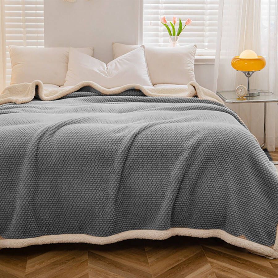 Caliyo Fleece Plaid Kerst dekens 200x150cm Sherpa Plaid voor op de Bank of Bed Grijs