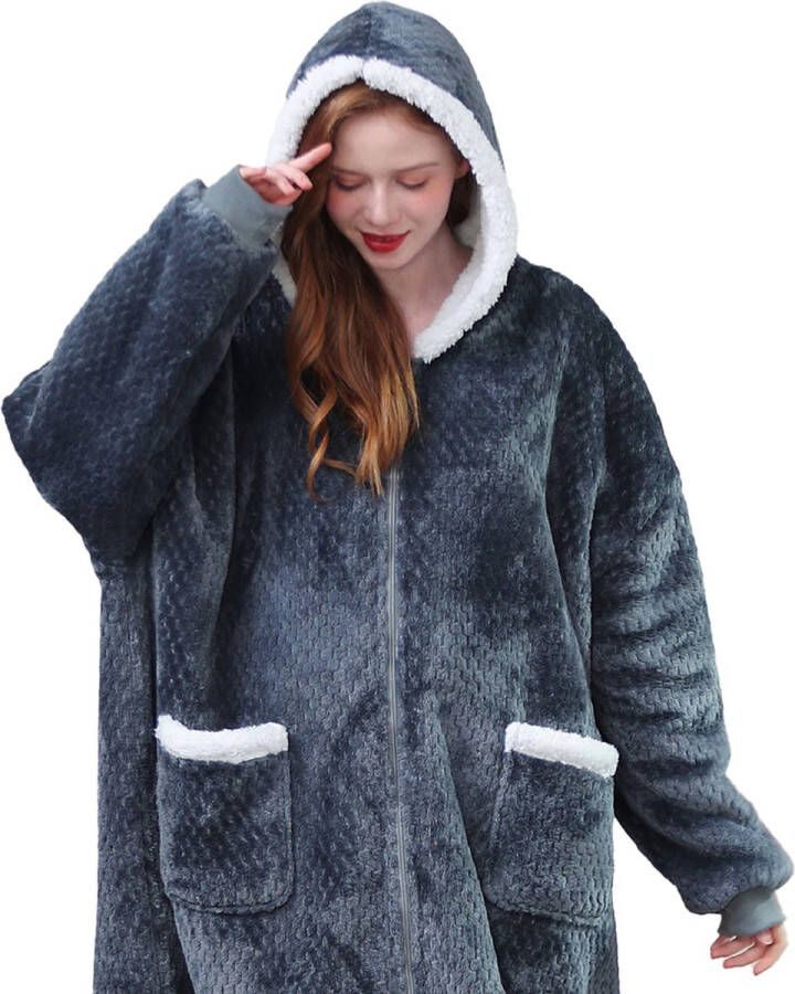 Caliyo Hoodie Deken Blanket met Mouwen en Capuchon – Fleece Deken Blanket met Mouwen en Capuchon – Dames & Heren Sherpa Fleece – TV Deken Bank Deken Donkergrijs