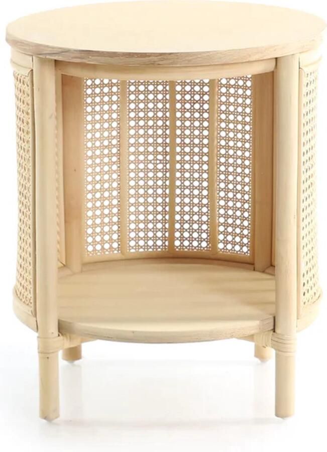 Canal Living Bergman bijzettafel 42 x 42 x 50 cm Salontafel Rotan Natuurlijk hout