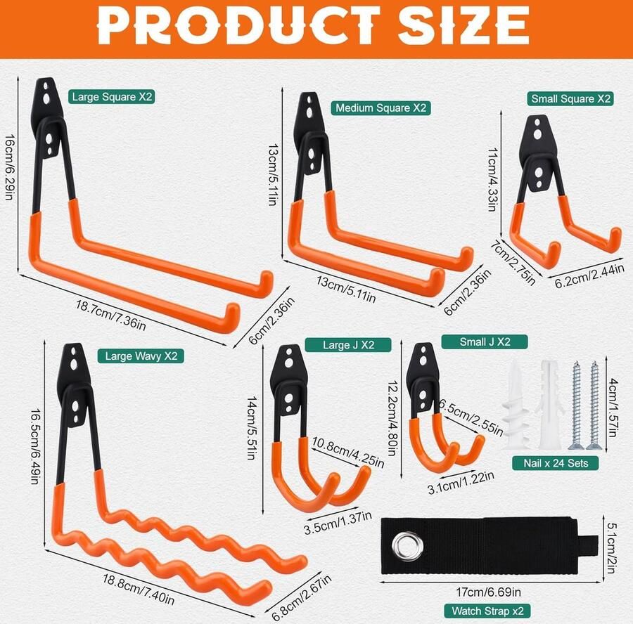 Candala 12 stuks Wandhaken voor Garage Heavy Duty Garage Haken Wandmontage Ijzer Haken Garaghaken voor Het Opbergen van Gereedschap Stoelen Slangen Fietsen en Sportuitrusting