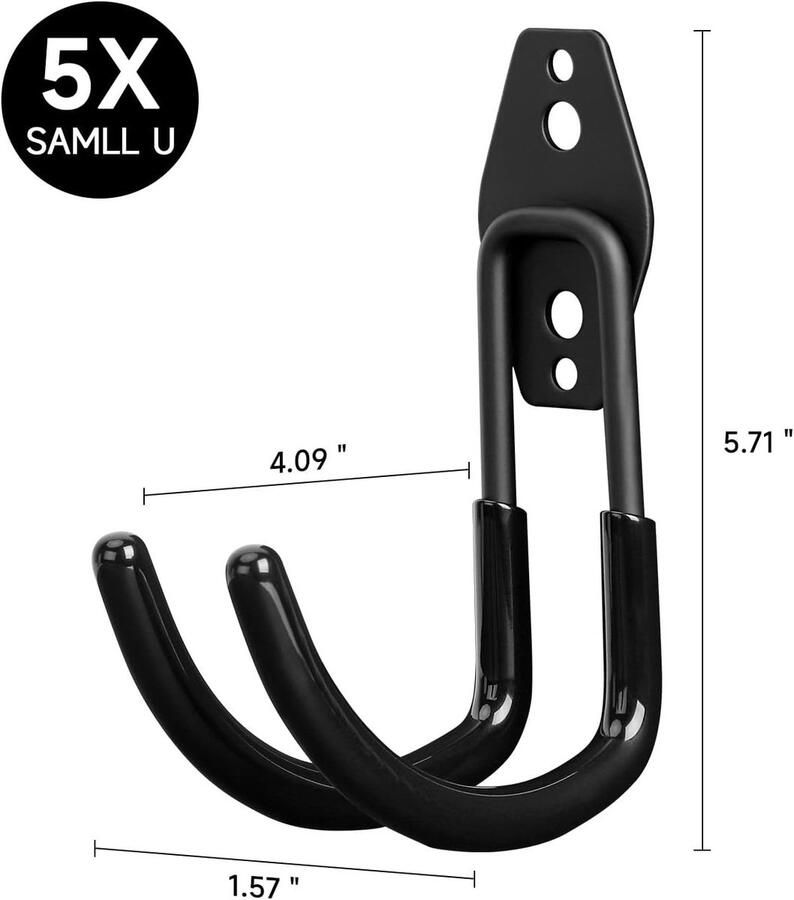 Candala 5 stuks Slatwall haken Slatwall accessoires garagehaken U-vorm garage haken voor skiuitrusting tuingereedschap stoelen bezem