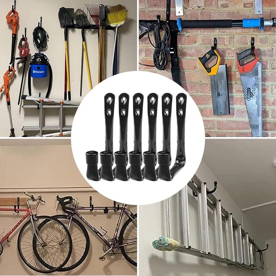 Candala 6 stuks wandhaken garage zwart wandhaken met schroeven apparaathaken voor het organiseren 11 5 cm x 9 cm garagehaken zware belasting voor ladder stoel slang fietsen elektrisch