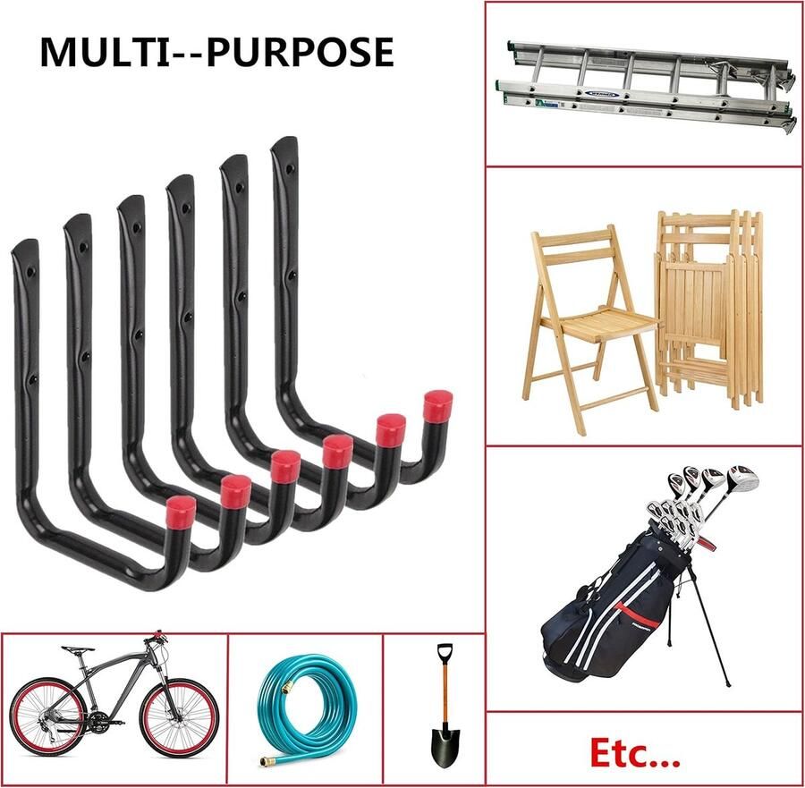 Candala Heavy Duty Garage Storage Utility Haken Universeel Wall Mount U Rack Organizer Systeem All-Purpose Hangers voor Fiets Stoel Ladders Slang Gereedschap Schuur
