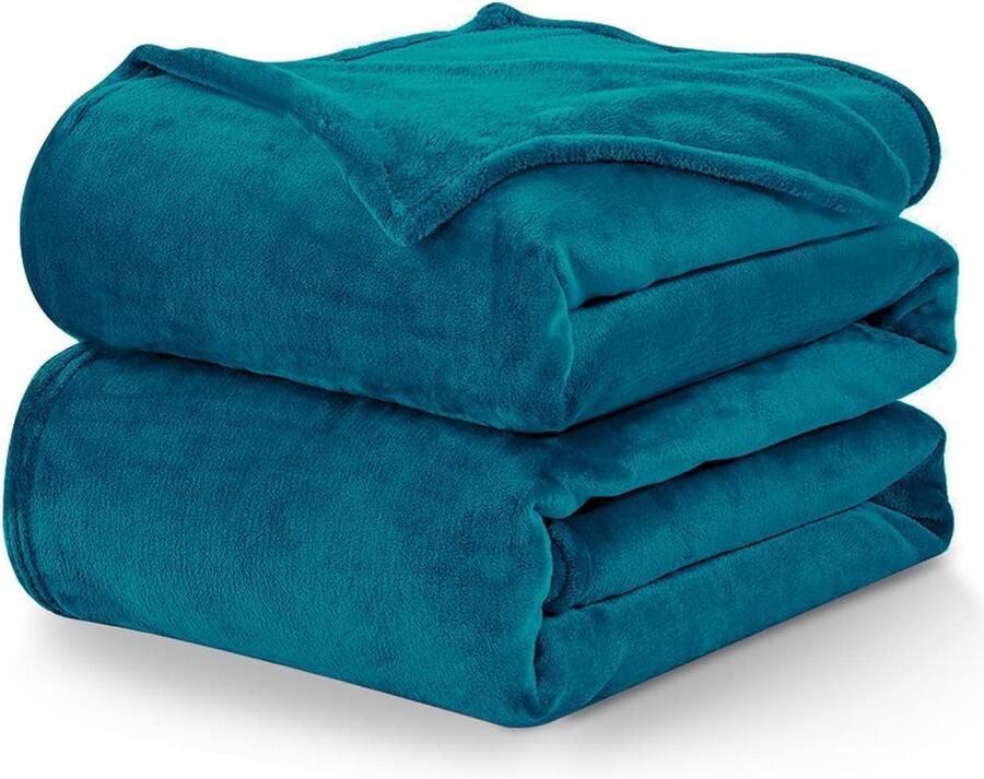 Candala Omkeerbare flanellen deken 220 x 240 cm voor bedden van 135 150 cm 100% microvezel zacht warm ademend voor thuis kantoor reizen (turquoise)