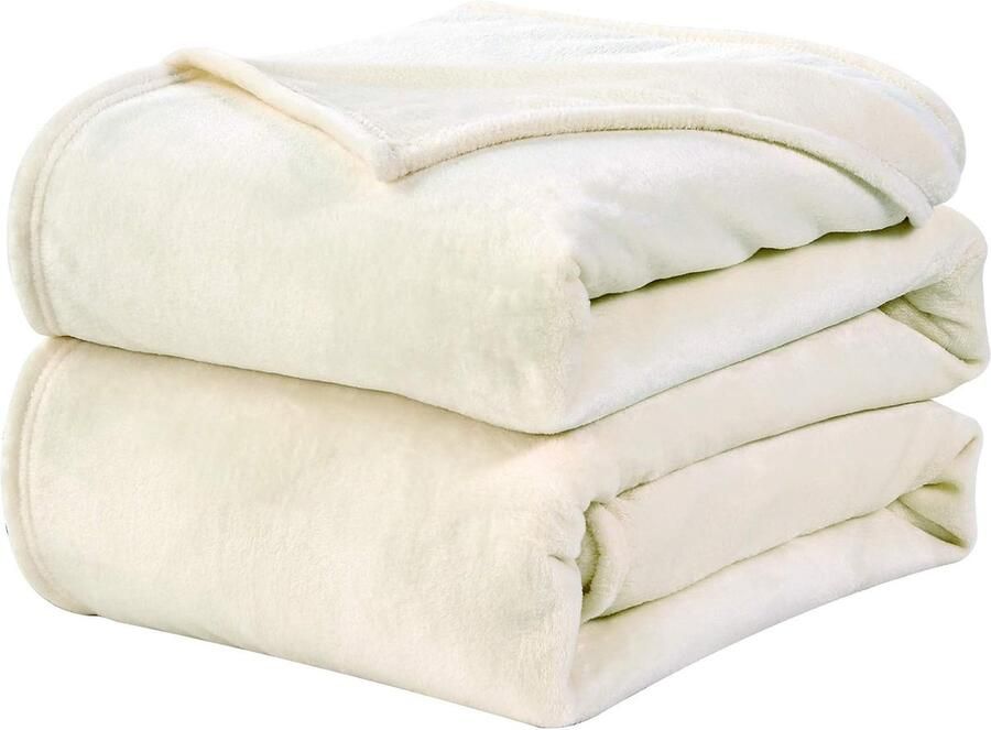 Candala Omkeerbare flanellen deken voor bedden 135 150 beige deken grote bank 220 x 240 cm zacht en warm voor de winter (240 x 220 cm ivoorwit)