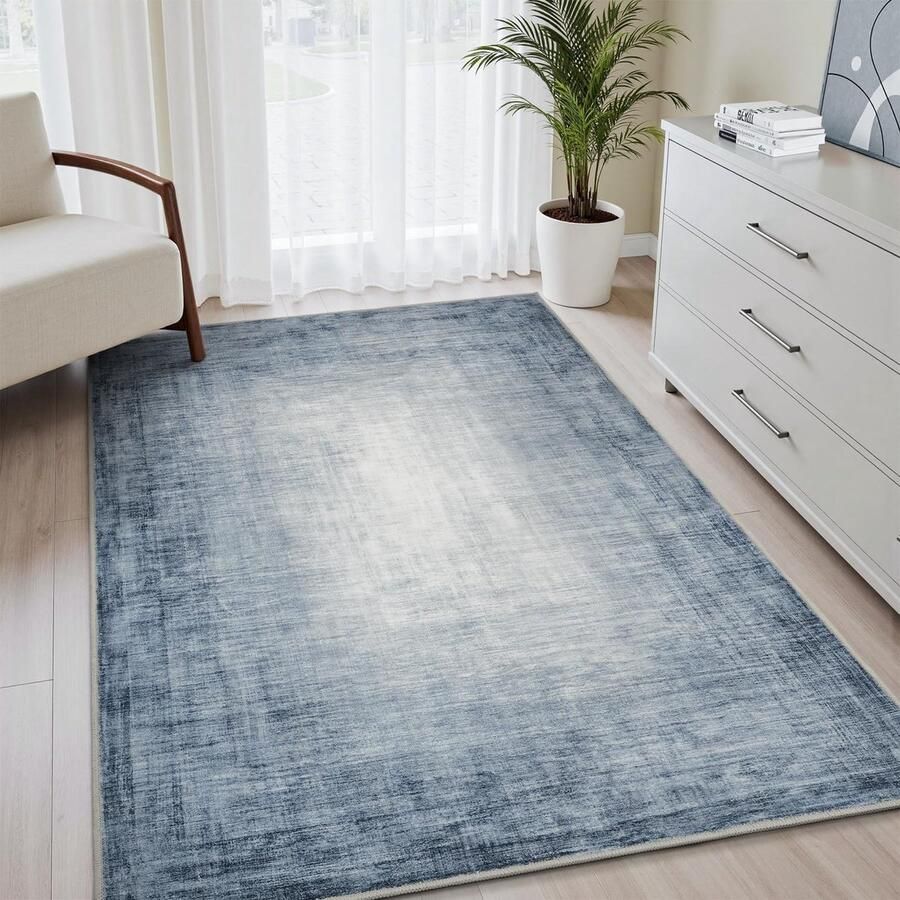 Candala vloerkleden voor de woonkamer 80 * 150 cm wasbaar met antislip achterkant en duurzame randafwerking tapijt voor de woonkamer slaapkamer blauw