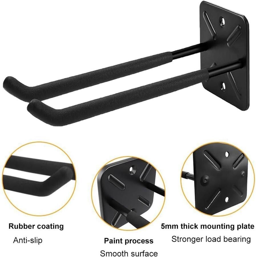 Candala Wandhaken voor garage zware belasting garagehaken 2 stuks dubbele haken garage opberghaken voor het organiseren van ladder stoel slang fietsen elektrisch gereedschap draagkracht 80
