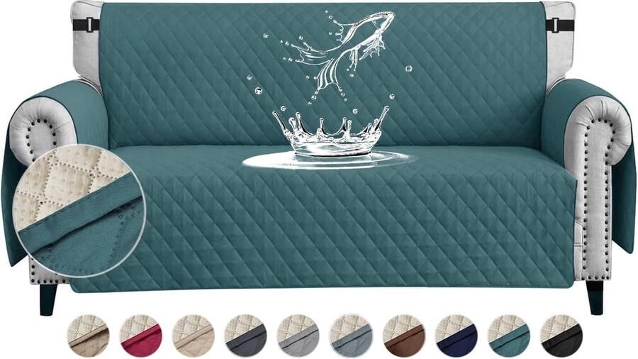 Candala Waterdichte bankovertrek 2-zits dikke bankbeschermer waterdicht omkeerbaar doorgestikt met zijzakken antislip krasbestendig voor huisdieren honden en katten groen