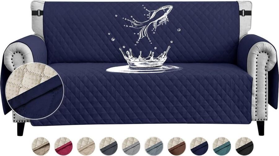 Candala Waterdichte bankovertrek voor 3-zits dikke bankbeschermer waterdicht omkeerbaar doorgestikt met zijzakken antislip krasbestendig voor huisdieren honden en katten marineblauw