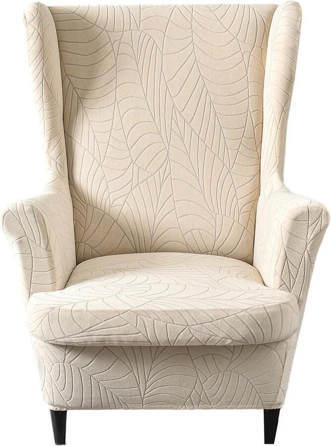 Candala Wingback stoelhoezen 2-delig met armleuningen modieuze elastische bankbeschermende stoelhoes meubelbescherming stoelhoes geschikt voor fauteuil woonkamer slaapkamer hotel (beige