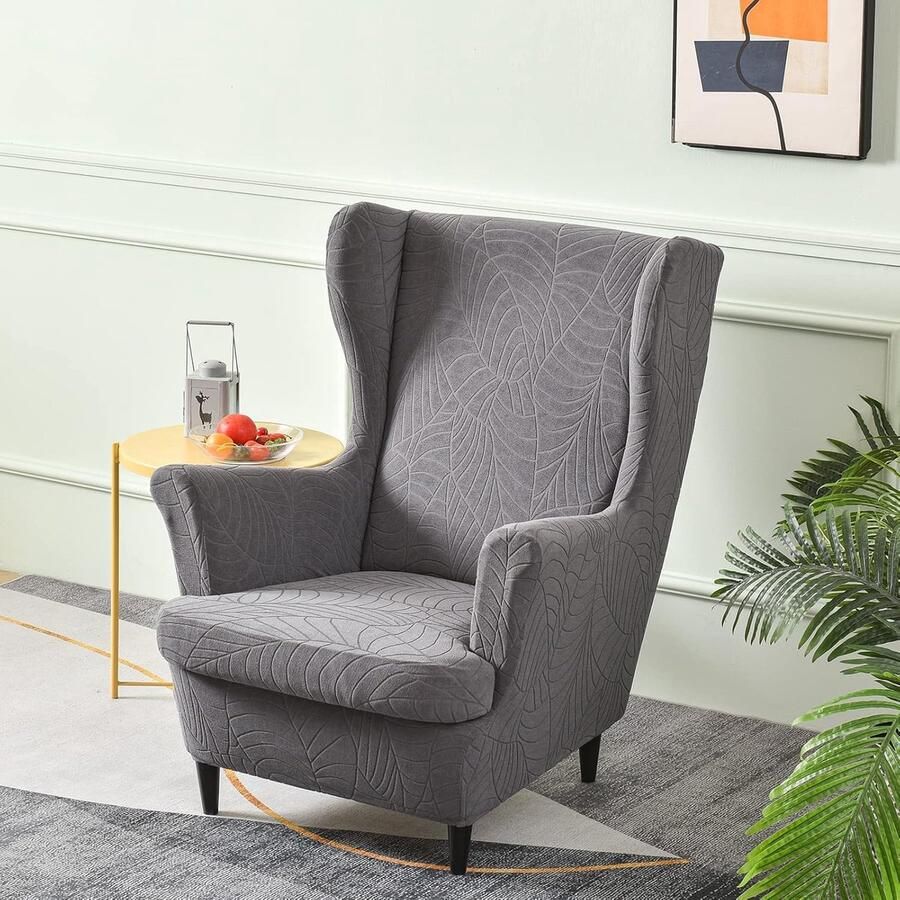 Candala Wingback Stoelhoezen 2-delige set 2-in-1 ontwerp fauteuilhoezen effen zachte vleugelstoelhoes rekbare vleugelstoelhoes meubelbeschermer voor woonkamer slaapkamer hotel (grijs één