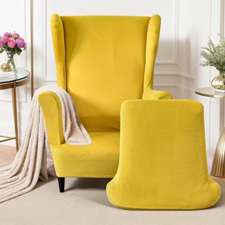 Candala Wingback Stoelhoezen 2-delige set stretch vleugelstoel kussen sofa-slipcover afneembare fluwelen vleugelrug fauteuil meubelbeschermer voor woonkamer slaapkamer hotel