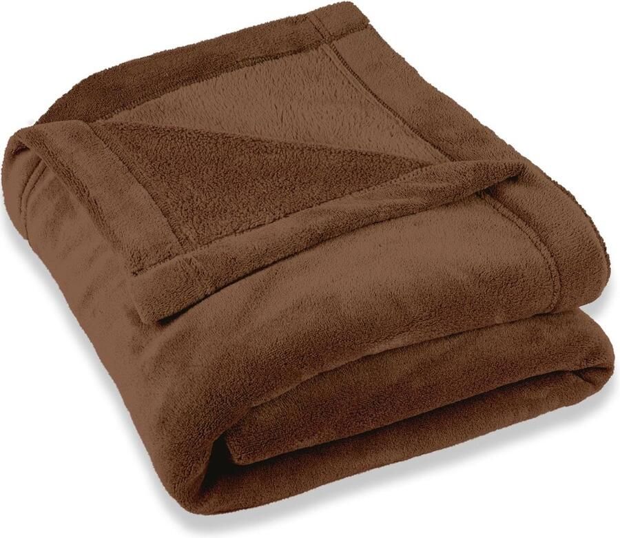 Candala Wollige knuffeldeken 150 x 200 cm bruin deken bank warme woondeken zacht microvezel fleece Oeko-Tex Montreal