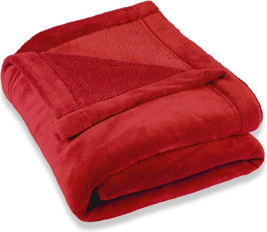 Candala Wollige knuffeldeken 150 x 200 cm rood deken bank warme woondeken zacht microvezel fleece Oeko-Tex Montreal