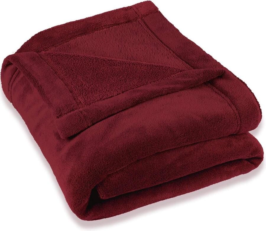 Candala Wollige knuffeldeken XXL 220 x 240 cm bordeauxrood deken bank warme woondeken zachte microvezel fleece Oeko-Tex Montreal