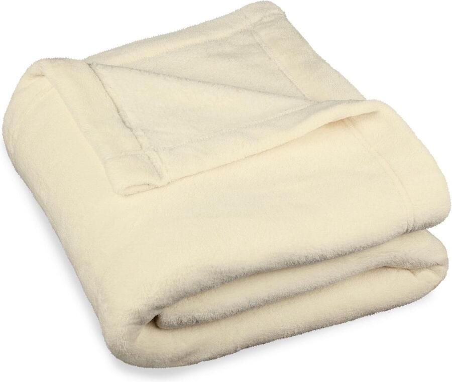 Candala Wollige knuffeldeken XXL 220 x 240 cm crèmewit deken bank warme woondeken zachte microvezel fleece Oeko-Tex Montreal