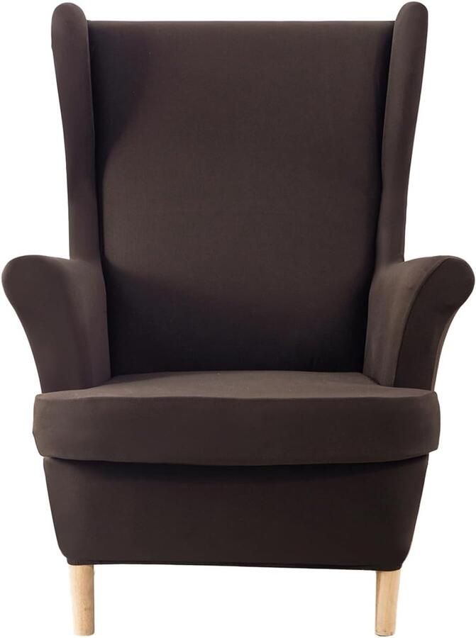 Candala Wortel stoelhoezen 2 stuks stretch vleugels stoelhoezen met armen effen kleur vleugels rug fauteuil bankhoezen met elastische bodem voor woonkamer slaapkamer (koffie)