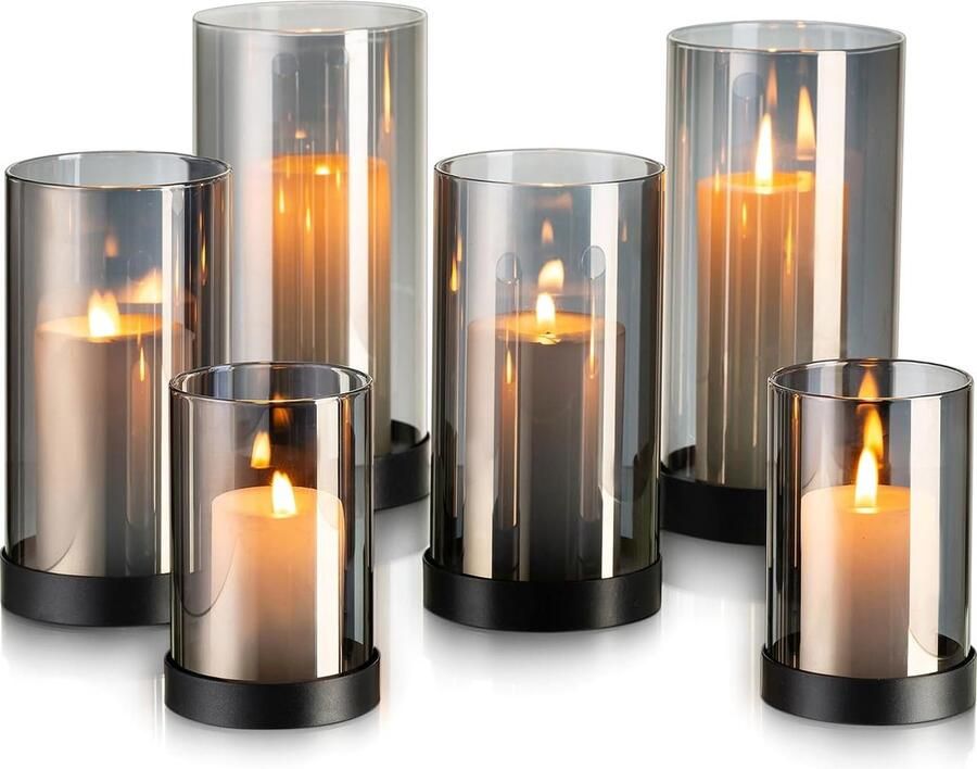 Candeldo Windlicht glas glazen cilinder windlichten: set van 3 windlicht zwart metalen kaarsenhouder windlicht outdoor decoratie tafel woonkamer tuin vaas moderne windlichten buiten en binnen