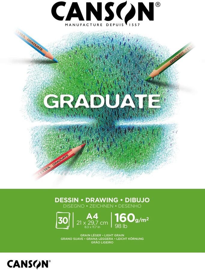 Canson Tekenpapier Graduate Drawing 30vel 160gr A4 helderwit