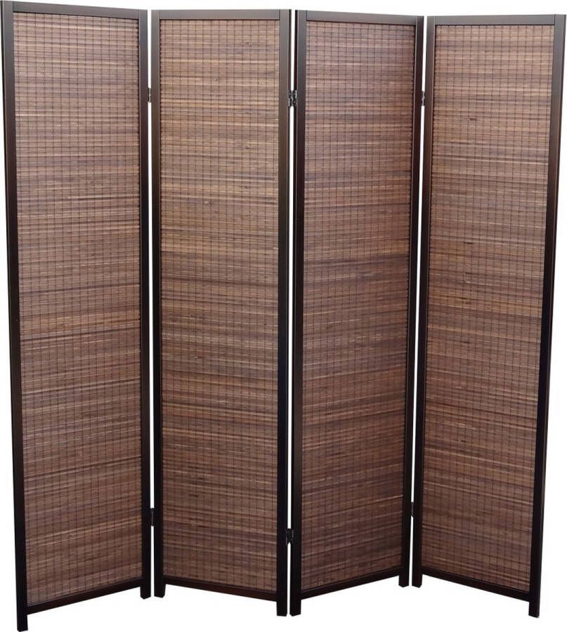 Canvasscherm Kamerscherm Bruin Hout Scheidingswand Roomdivider 4 panelen