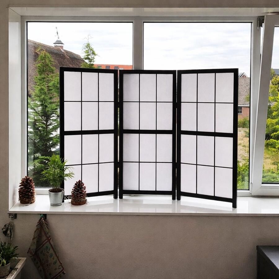 Canvasscherm Lage Japanse Kamerscherm Zwart 90 cm Shoji Raamscherm - Foto 2