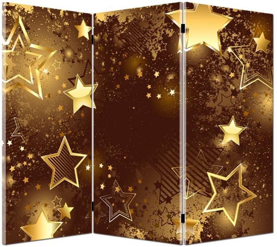 Canvasscherm Kamerscherm Klein Gouden Sterren – Decoratief Raamscherm – 3 Panelen – 50x60 cm – Dubbelzijdig