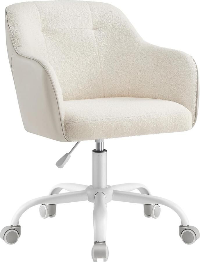 Cappuccino SONGMICS Home Office Chair Draaibare bureaustoel Hoogteverstelbaar tot 110 kg Draagvermogen Ademend Sherpa-materiaal en PU voor studeerkamer Slaapkamer Beige OBG019W01