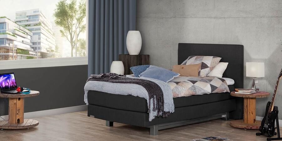 Caresse Boxspring 140x200 Silver 4650 Vlak Meegestoffeerde Pocket Matrassen Incl. 525 Topper Urban Light Grey