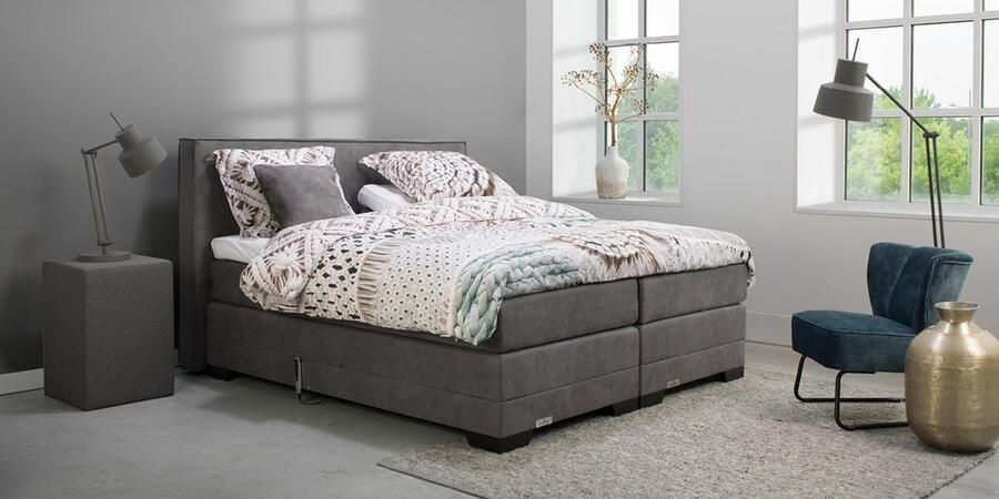 Caresse Boxspring 180x200 3800 Elektrisch Meegestoffeerde Pocket Matrassen Incl. 730 HR Topper Orleans D Grey D7