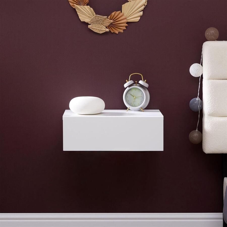 CARO-Möbel Anne Wandrek hangend nachtkastje wandplank nachtkastje met 1 lade zwevend zonder handgrepen in wit