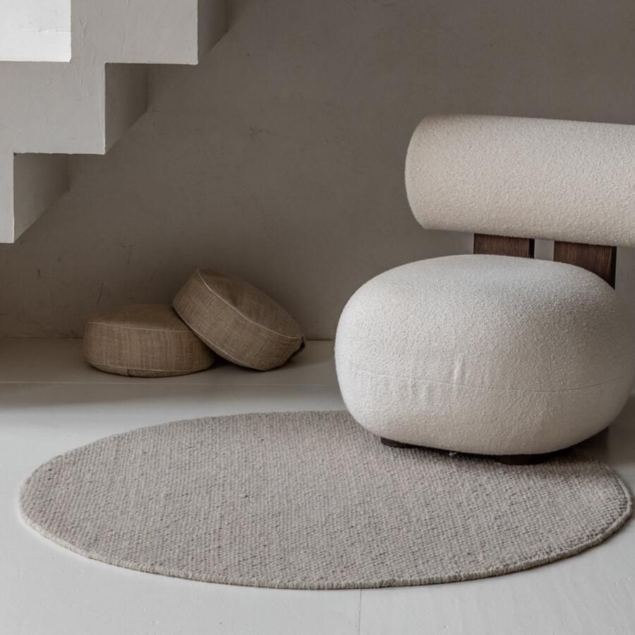 Carpet Studio Barley Wool Vloerkleed Rond Ø160 cm Laagpolig Tapijt Woonkamer en Slaapkamer Kleed Crème