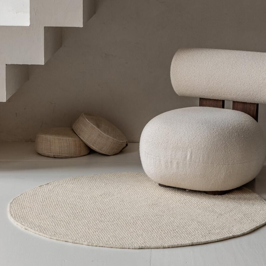 Carpet Studio Barley Wool Vloerkleed Rond Ø160 cm Laagpolig Tapijt Woonkamer en Slaapkamer Kleed Beige