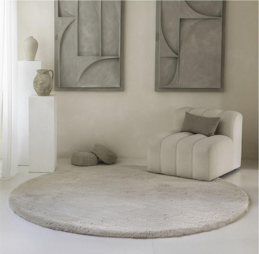 Carpet Studio Comfy Tapijt Rond Beige Tapijt Woonkamer Ø160 cm Hoogpolig Tapijt Woonkamer Tapijt Shaggy Tapijt Fluffy Slaapkamer