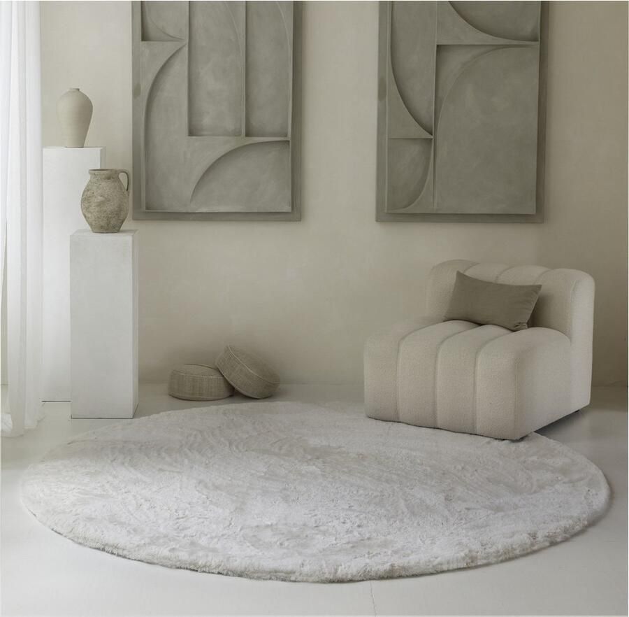 Carpet Studio Comfy Tapijt Rond Crème Tapijt Woonkamer Ø160 cm Hoogpolig Tapijt Woonkamer Tapijt Shaggy Tapijt Fluffy Slaapkamer