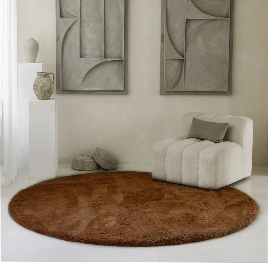 Carpet Studio Comfy Tapijt Rond Roestbruin Tapijt Woonkamer Ø160 cm Hoogpolig Tapijt Woonkamer Tapijt Shaggy Tapijt Fluffy Slaapkamer