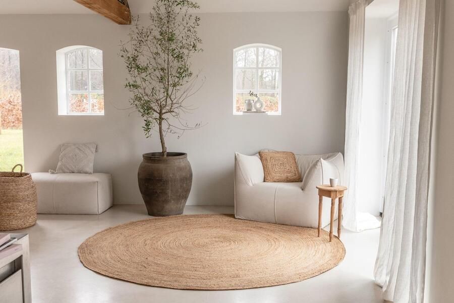 Carpet Studio Jute Vloerkleed Rond Ø130 cm Tapijt Woonkamer en Slaapkamer Gevlochten Kleed Jute Wit - Foto 2