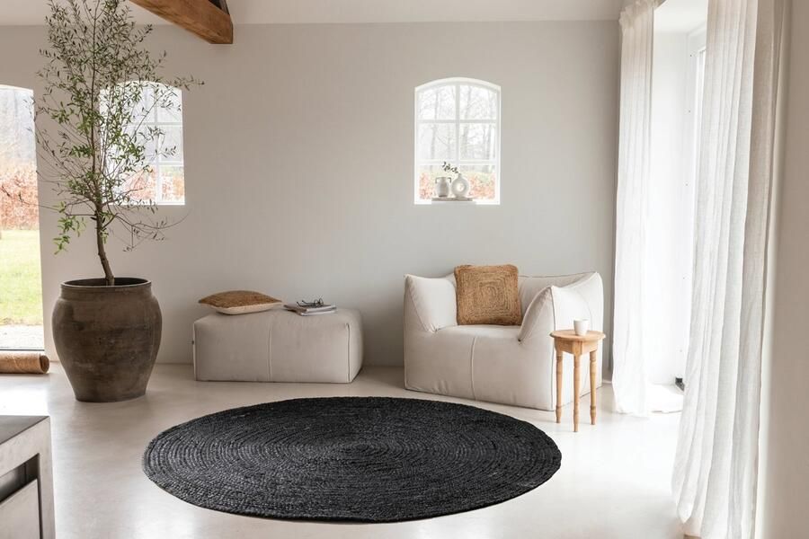 Carpet Studio Jute Vloerkleed Rond Ø160 cm Tapijt Woonkamer en Slaapkamer Gevlochten Kleed Zwart