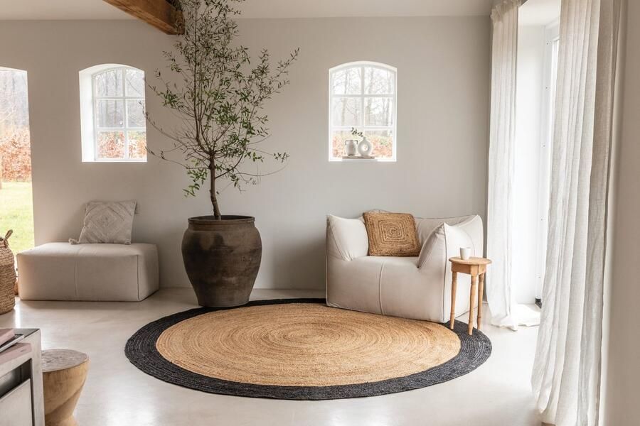 Carpet Studio Jute Vloerkleed Rond Ø130 cm Tapijt Woonkamer en Slaapkamer Gevlochten Kleed Jute Zwart