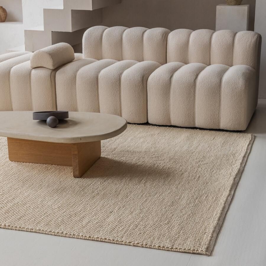 Carpet Studio Mollie Wool Vloerkleed 160x230 cm Laagpolig Tapijt Woonkamer en Slaapkamer Kleed Zand