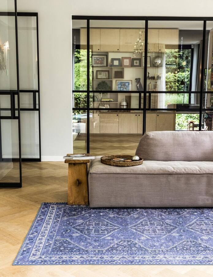 Carpet Studio Oriental Tapijt Loper Blauw Boho Loper Gang 80x150 cm Opvouwbaar Tapijt Woonkamer Wasbaar Oosters Kortpolig Tapijt Slaapkamer - Foto 3